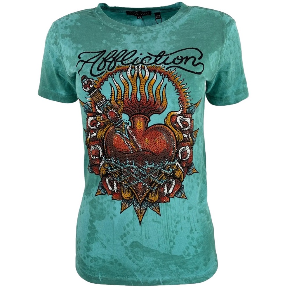 Affliction Women's T-Shirt Queenie Rae Biker Tattoo